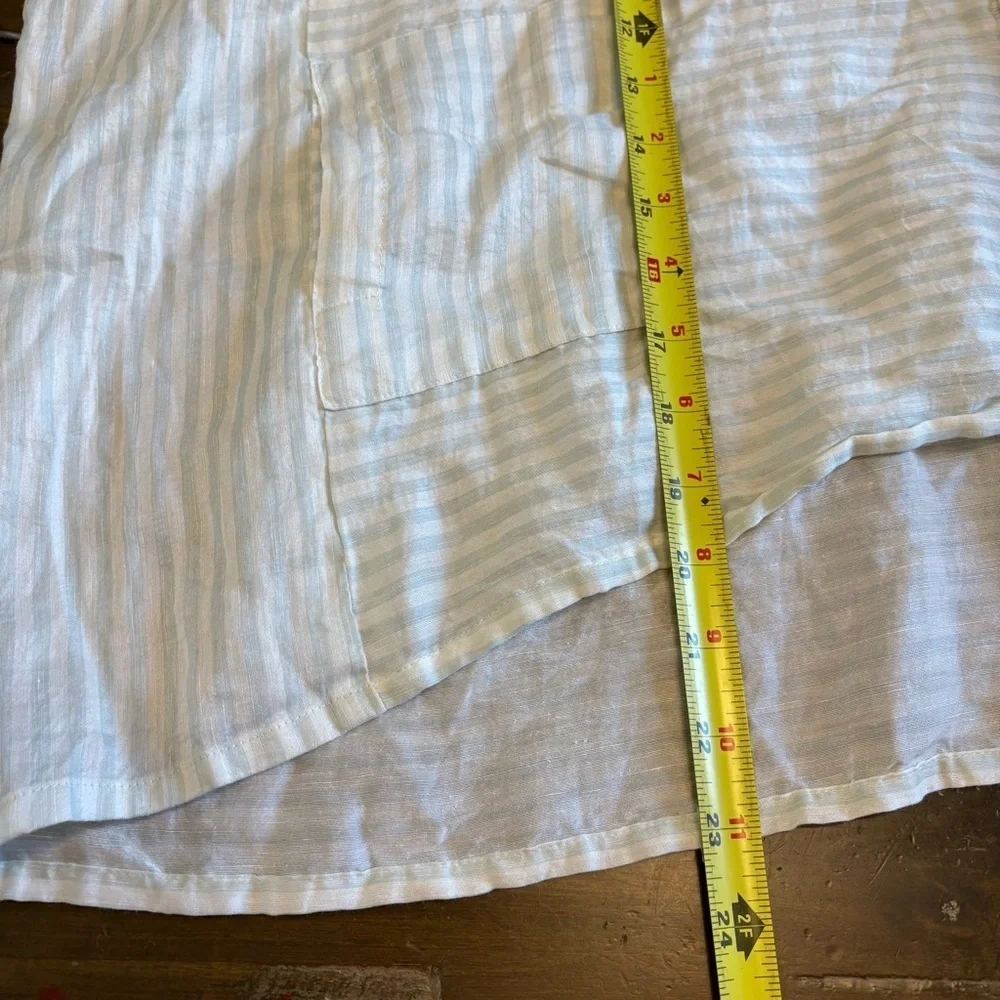 Humanoid Striped Mint Oversized Blouse Pop Over Linen Silk Lagenlook Beachy M
